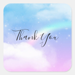Magical Pastel Clouds and a Rainbow Thank You Square Sticker