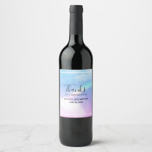 Magical Pastel Clouds and a Rainbow Thank You Wine Label
