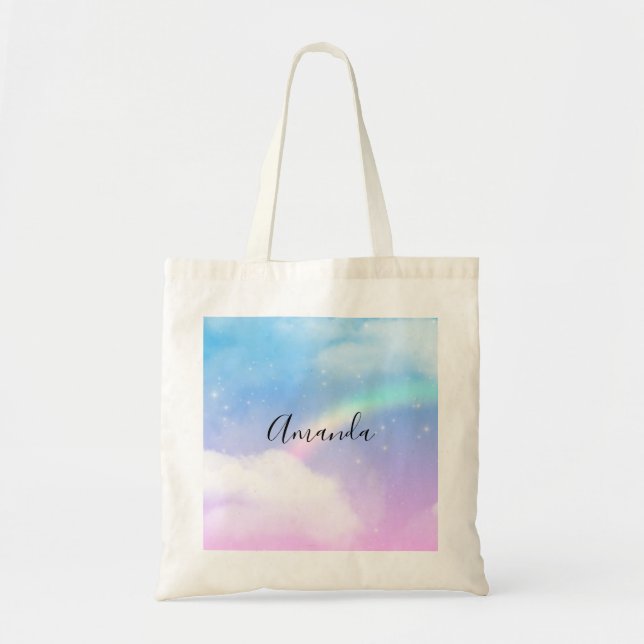 Magical Pastel Clouds and a Rainbow Tote Bag (Front)