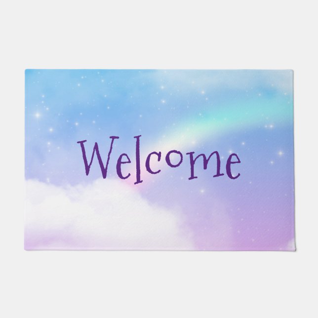 Magical Pastel Clouds and a Rainbow Welcome Doormat (Front)