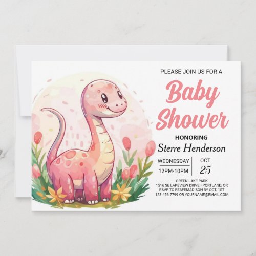 Magical Pastel Custom Dinosaur Girl Baby Shower Invitation