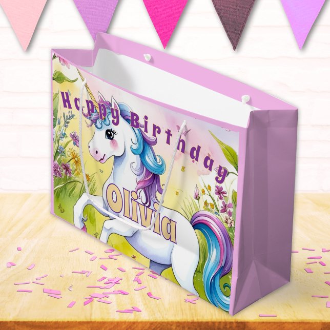 Magical Pastel Custom Unicorn Birthday Large Gift Bag (Creator Uploaded)
