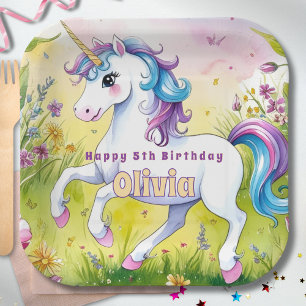 Magical Pastel Custom Unicorn Birthday Paper Plates