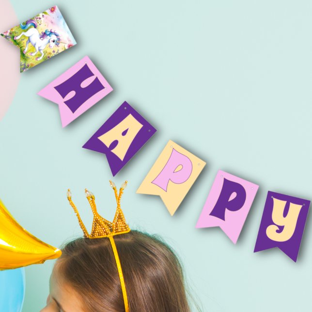 Magical Pastel Custom Unicorn Birthday Photo Bunting Flags (Creator Uploaded)
