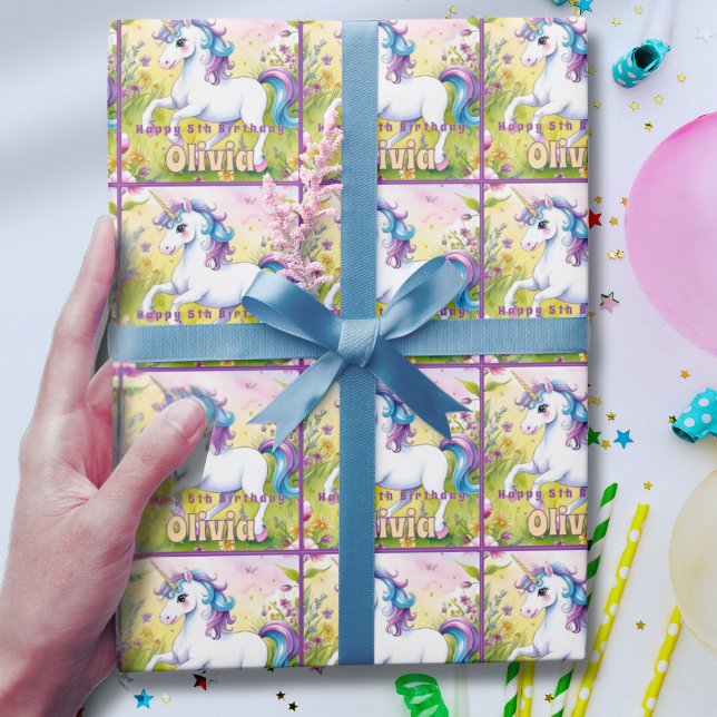 Magical Pastel Custom Unicorn Birthday Wrapping Paper (Creator Uploaded)