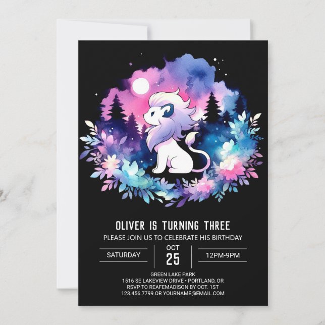Magical Pastel Lion Birthday Invitation (Front)