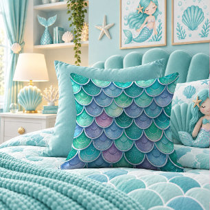 Magical Pastel Mermaid Scales Glam Throw Pillow