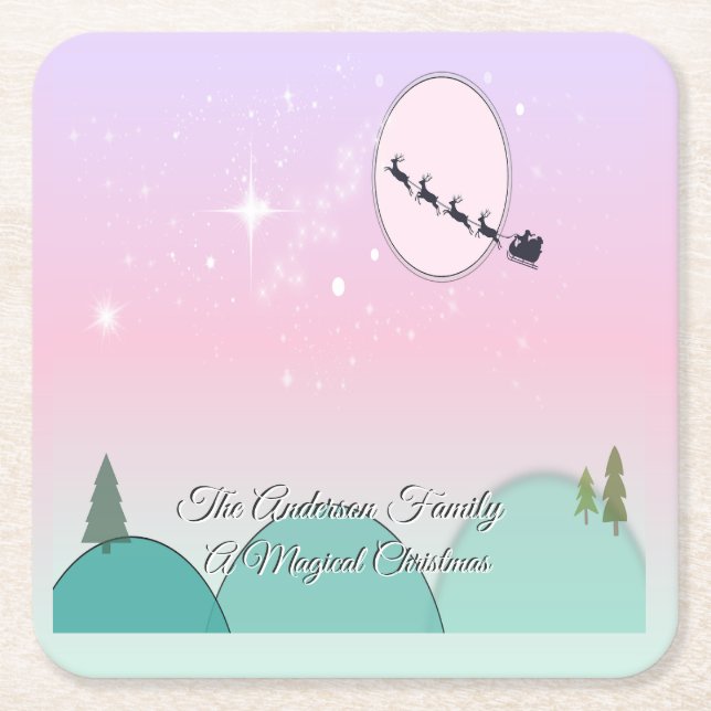 Magical Pastel Moonlit Delight Square Paper Coaster (Front)