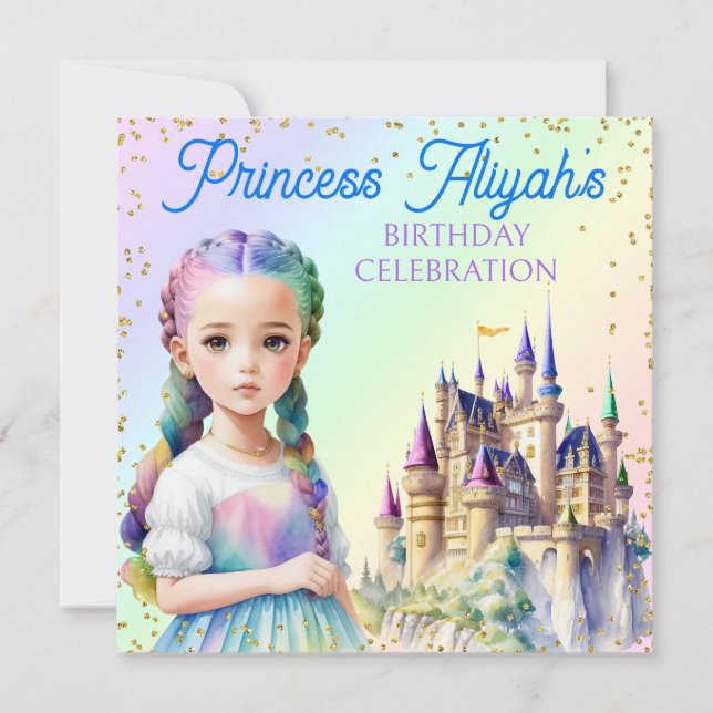 Magical Pastel Princess Fantasy Rainbow Castle Invitation (Front)