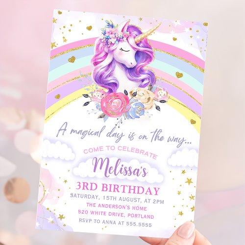 Magical Pastel Rainbow Unicorn Birthday Invitation