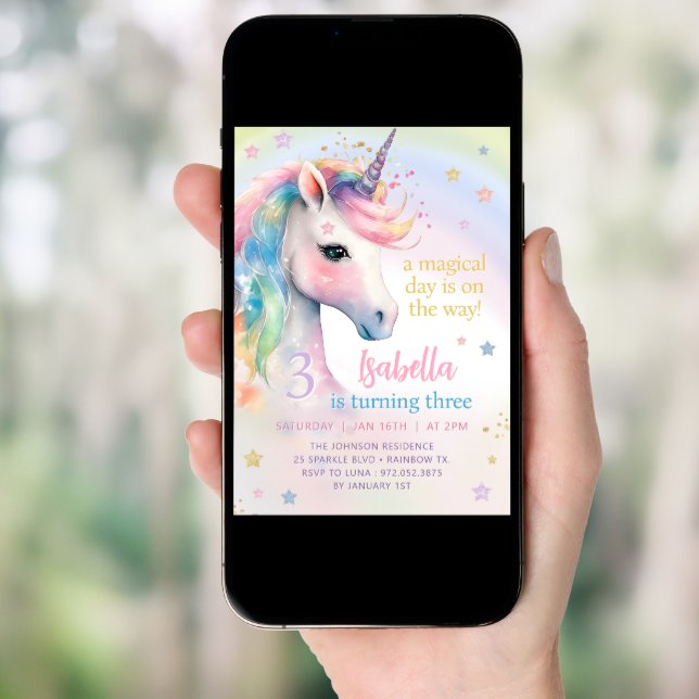 Magical Pastel Rainbow UNICORN Birthday Party Invitation (Front Digital)