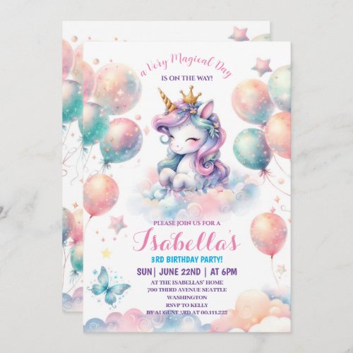 Magical Pastel Unicorn Birthday Invitations