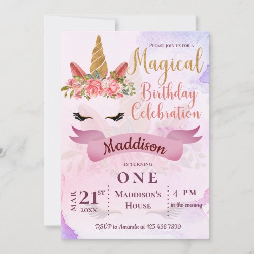 Magical Pastel Unicorn Birthday Party Invitation
