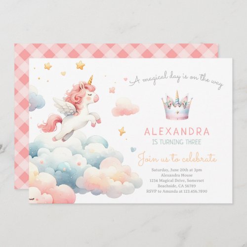 Magical Pastel Unicorn Birthday Party Invitation