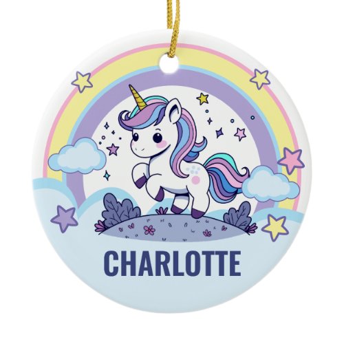 Magical Pastel Unicorn Custom Ceramic Ornament