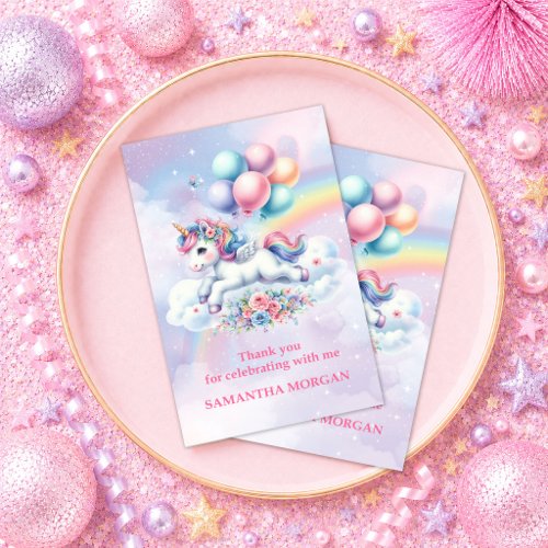 Magical Pastel Unicorn Girl Birthday Thank You Car Card