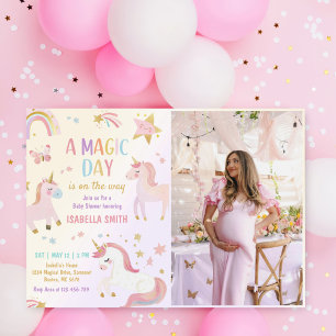 Magical Pastel Unicorn Rainbow Baby Shower Photo Invitation