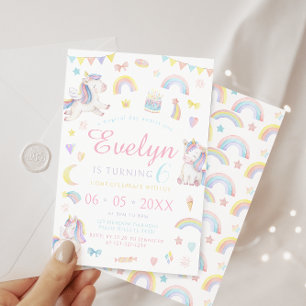 Magical pastel unicorn rainbow birthday girl invitation