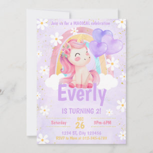 Magical Pastel Unicorn Rainbow Birthday Invite