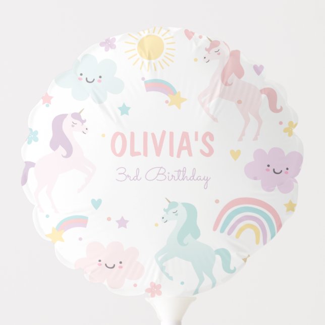 Magical Pastel Unicorn Rainbow Birthday Party Balloon (Front)