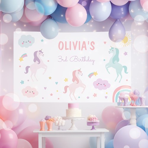 Magical Pastel Unicorn Rainbow Birthday Party Banner