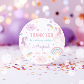 Magical Pastel Unicorn Rainbow Birthday Party Classic Round Sticker