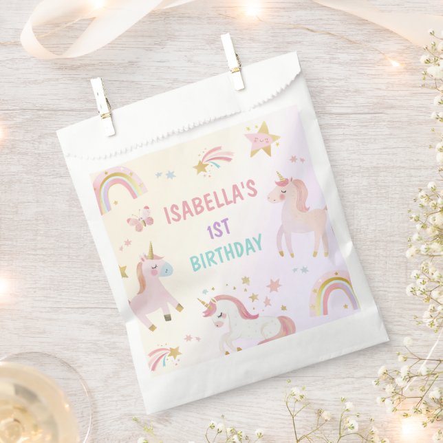 Magical Pastel Unicorn Rainbow Birthday Party Favor Bag (Clipped)