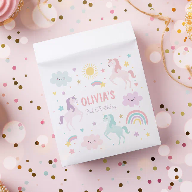 Personalised Unicorn Rainbow Birthday Stickers – 35 Pack – Party Favor Thank You Cones
