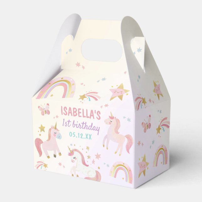Magical Pastel Unicorn Rainbow Birthday Party Favor Boxes (Front Side)