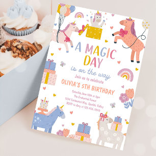 Magical Pastel Unicorn Rainbow Birthday Party Invitation