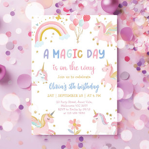 Magical Pastel Unicorn Rainbow Birthday Party Invitation