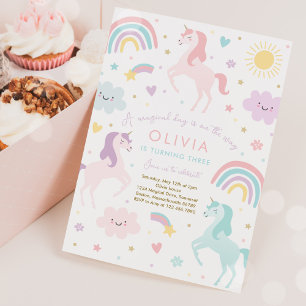 Magical Pastel Unicorn Rainbow Birthday Party  Invitation
