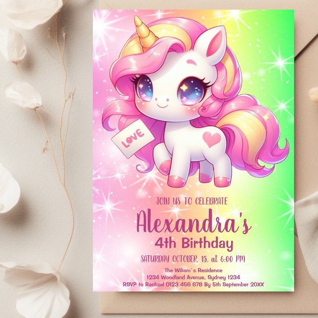 Magical Pastel Unicorn Rainbow Birthday Party Invitation (Creator Uploaded)