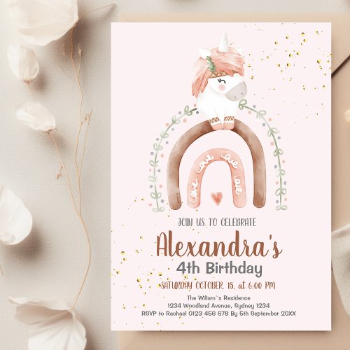 Magical Pastel Unicorn Rainbow Birthday Party Invitation