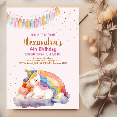 Magical Pastel Unicorn Rainbow Birthday Party Invitation