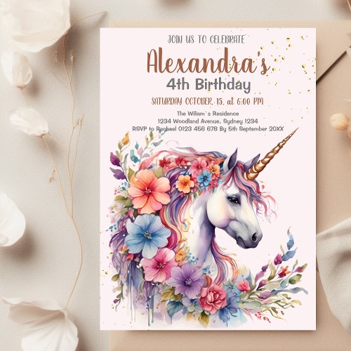 Magical Pastel Unicorn Rainbow Birthday Party Invitation