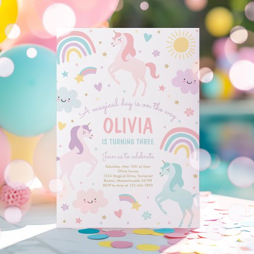 Magical Pastel Unicorn Rainbow Birthday Party Invitation