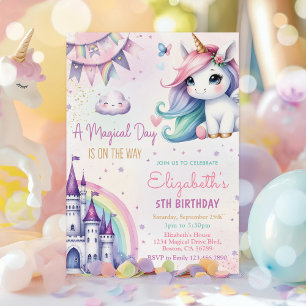 Magical Pastel Unicorn Rainbow Birthday Party Invitation