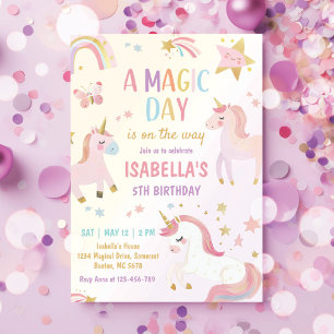 Magical Pastel Unicorn Rainbow Birthday Party Invitation