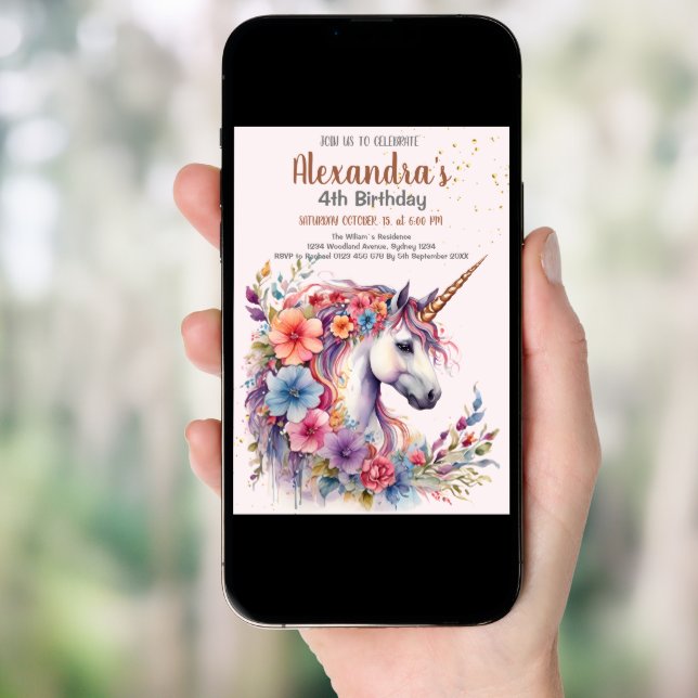 Magical Pastel Unicorn Rainbow Birthday Party Invitation (Front Digital)