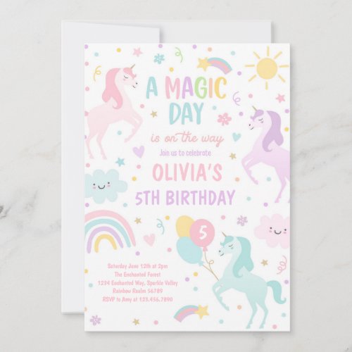 Magical Pastel Unicorn Rainbow Birthday Party Invitation