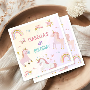 Magical Pastel Unicorn Rainbow Birthday Party Napkins