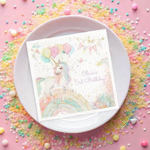 Magical Pastel Unicorn Rainbow Birthday Party Napkins