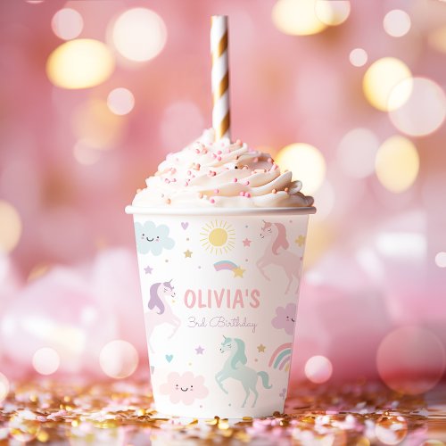 Magical Pastel Unicorn Rainbow Birthday Party Paper Cups