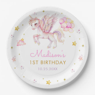 Magical Pastel Unicorn Rainbow Birthday Party Paper Plates