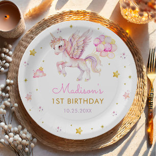 Magical Pastel Unicorn Rainbow Birthday Party Paper Plates