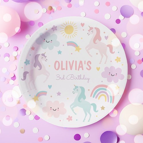 Magical Pastel Unicorn Rainbow Birthday Party Paper Plates