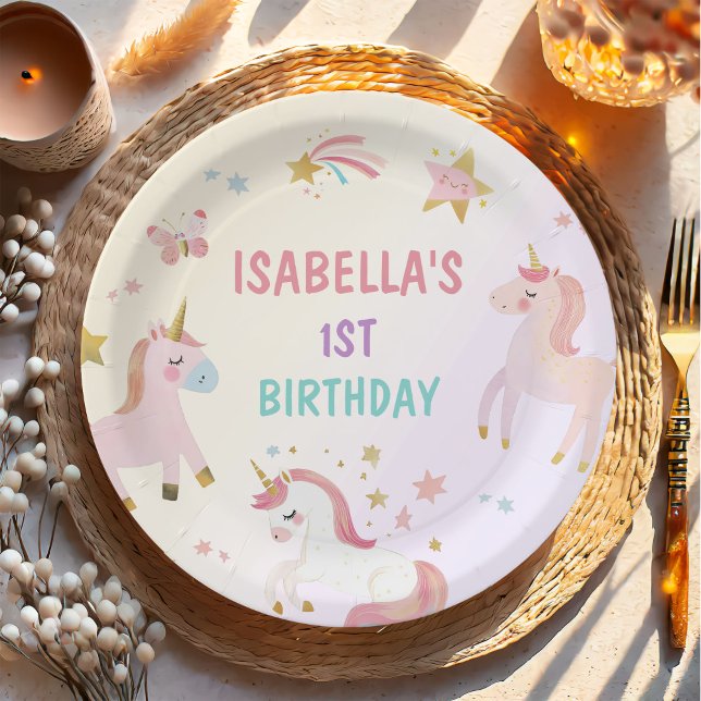 Magical Pastel Unicorn Rainbow Birthday Party Paper Plates (Creator Uploaded)