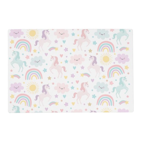 Magical Pastel Unicorn Rainbow Birthday Party Placemat