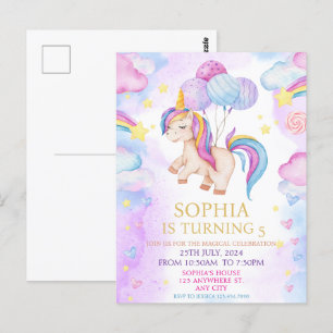 Magical Pastel Unicorn Rainbow Birthday Party Postcard